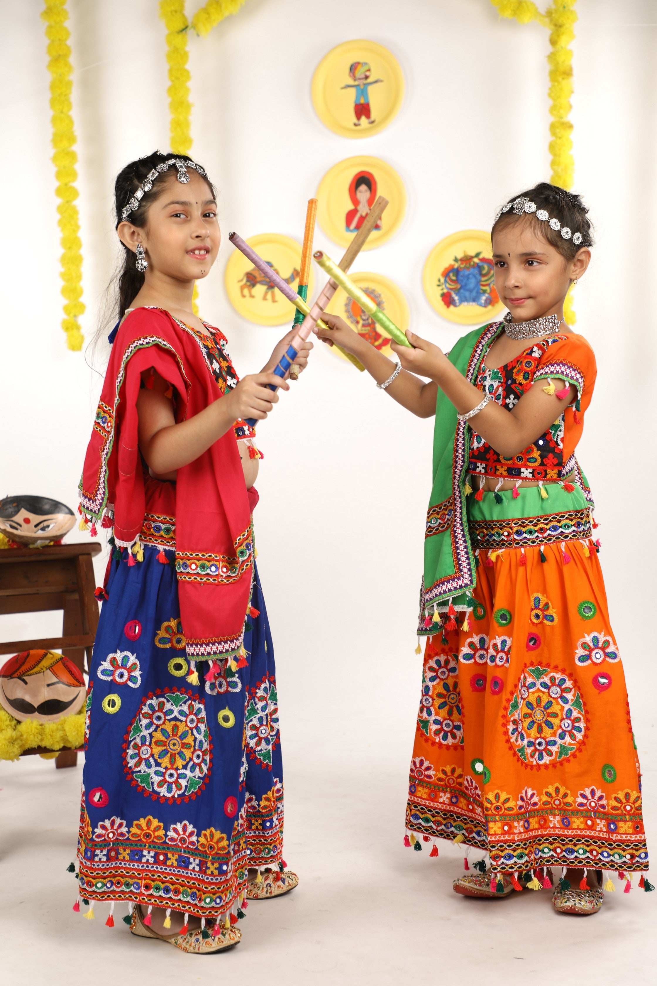 Banjara India Kutchi Emboidered Orange Girls Chaniya Choli with Dupatta (CC-RING) - ORANGE