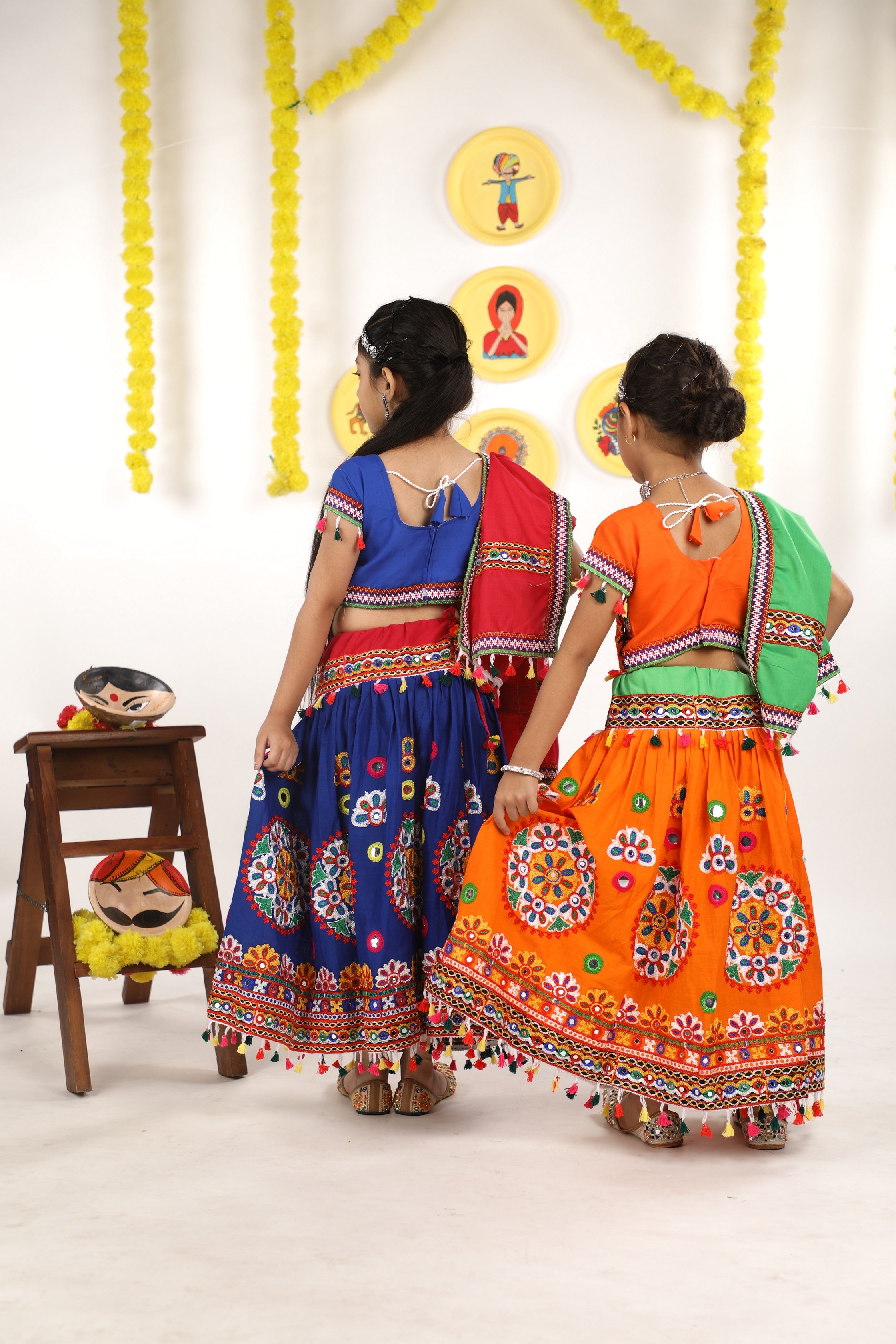 Banjara India Kutchi Emboidered Orange Girls Chaniya Choli with Dupatta (CC-RING) - ORANGE