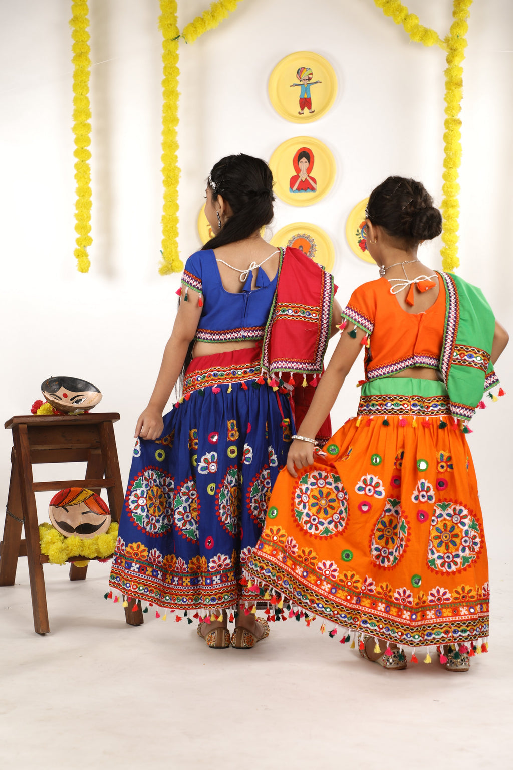 Banjara India Kutchi Emboidered Orange Girls Chaniya Choli with Dupatta (CC-RING) - ORANGE