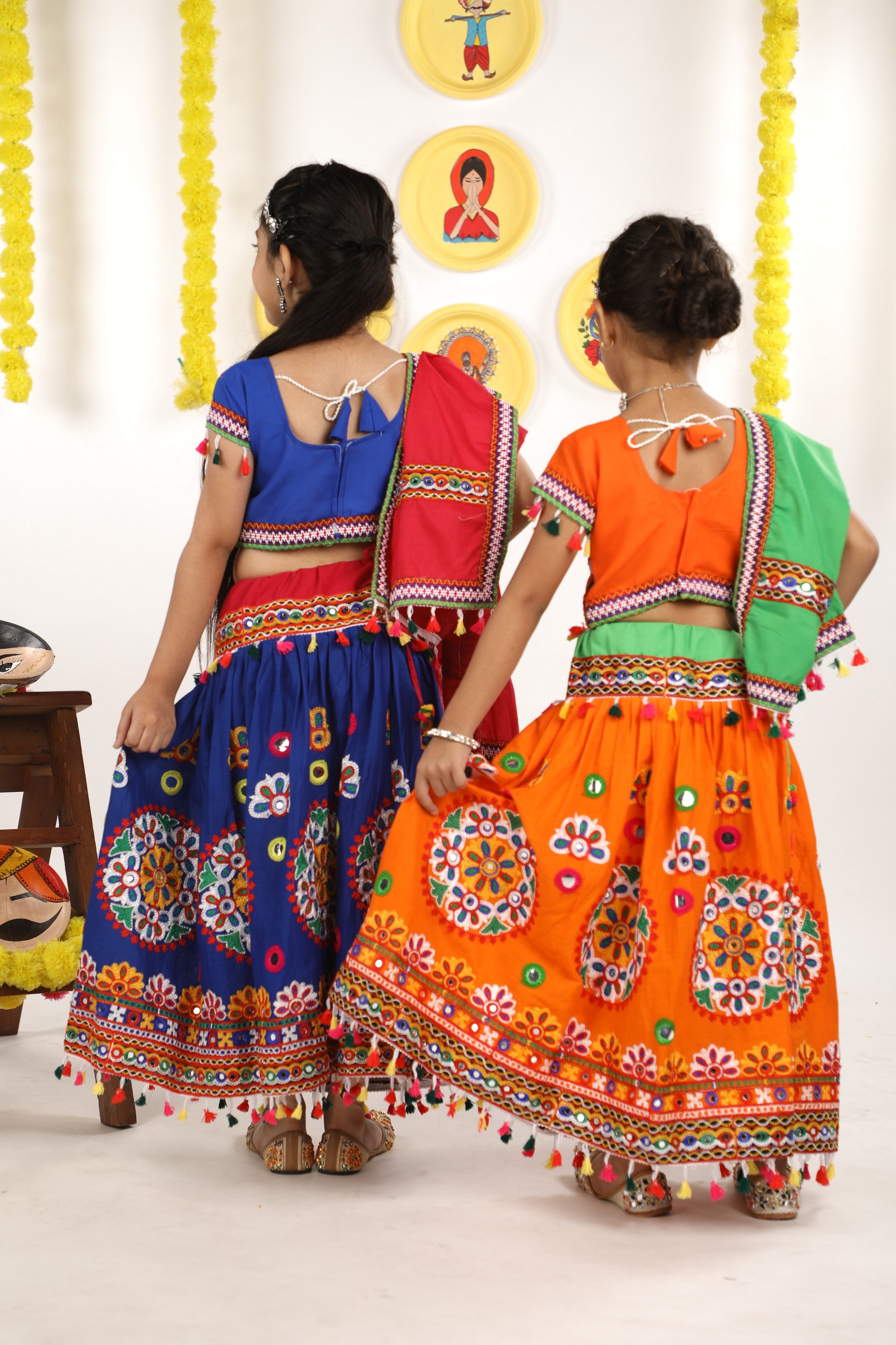 Banjara India Kutchi Emboidered Orange Girls Chaniya Choli with Dupatta (CC-RING) - ORANGE