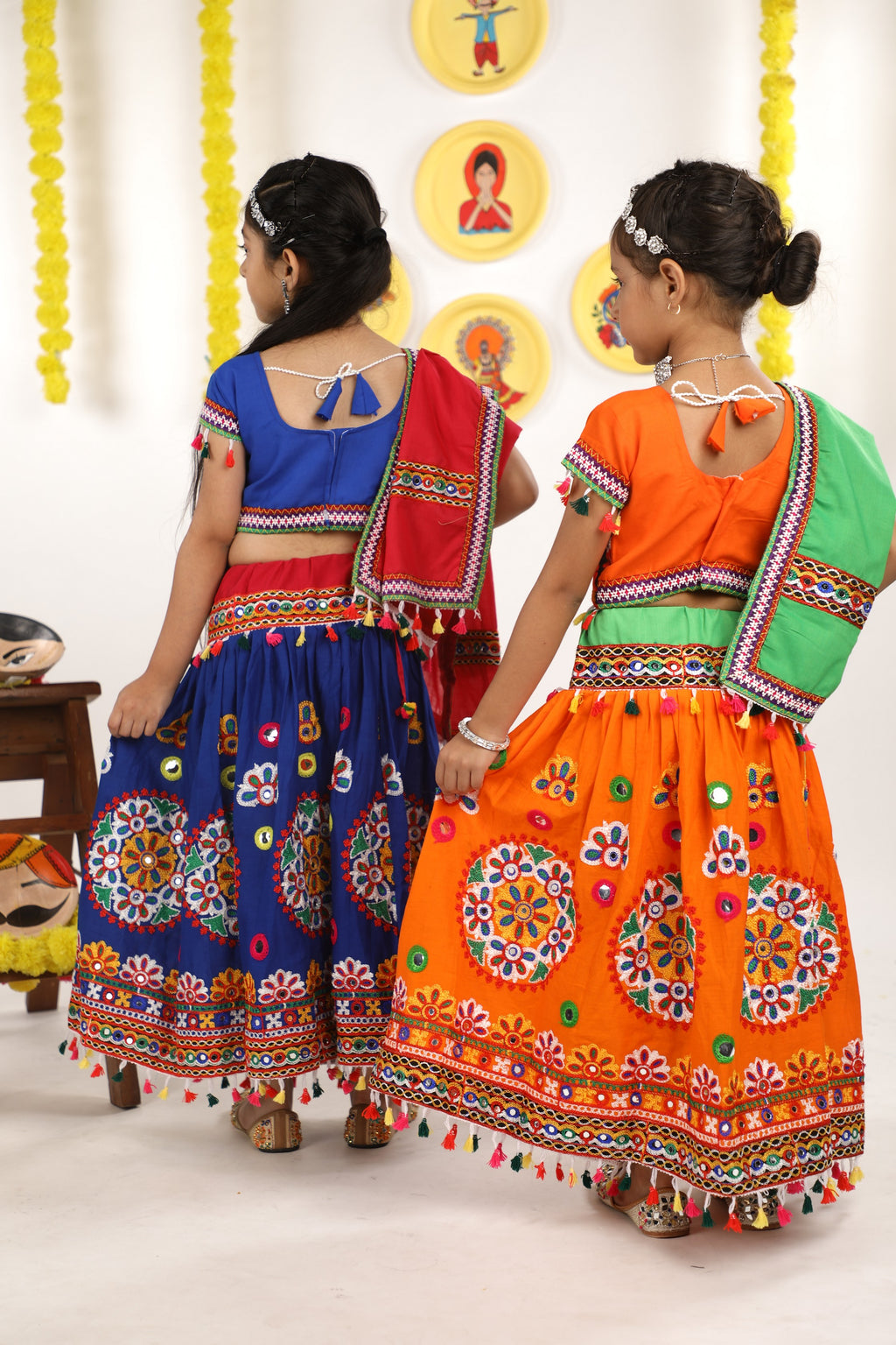 Banjara India Kutchi Emboidered Orange Girls Chaniya Choli with Dupatta (CC-RING) - ORANGE