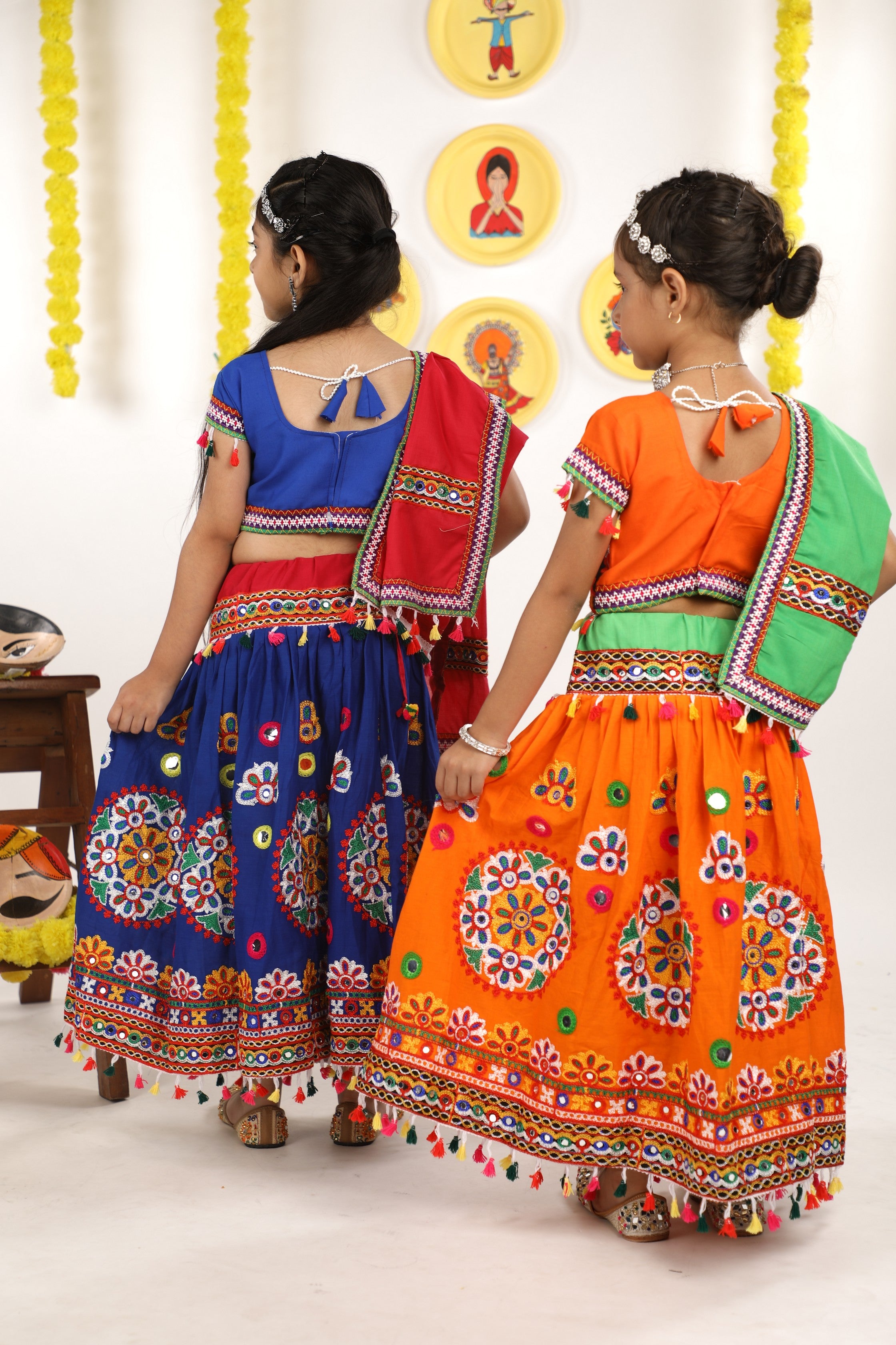 Banjara India Kutchi Emboidered Orange Girls Chaniya Choli with Dupatta (CC-RING) - ORANGE
