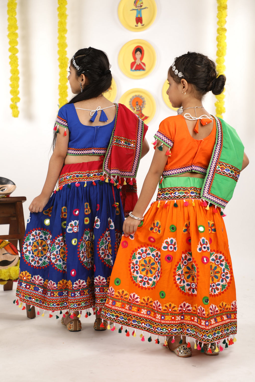 Banjara India Kutchi Emboidered Orange Girls Chaniya Choli with Dupatta (CC-RING) - ORANGE
