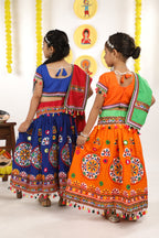 Banjara India Kutchi Emboidered Orange Girls Chaniya Choli with Dupatta (CC-RING) - ORANGE