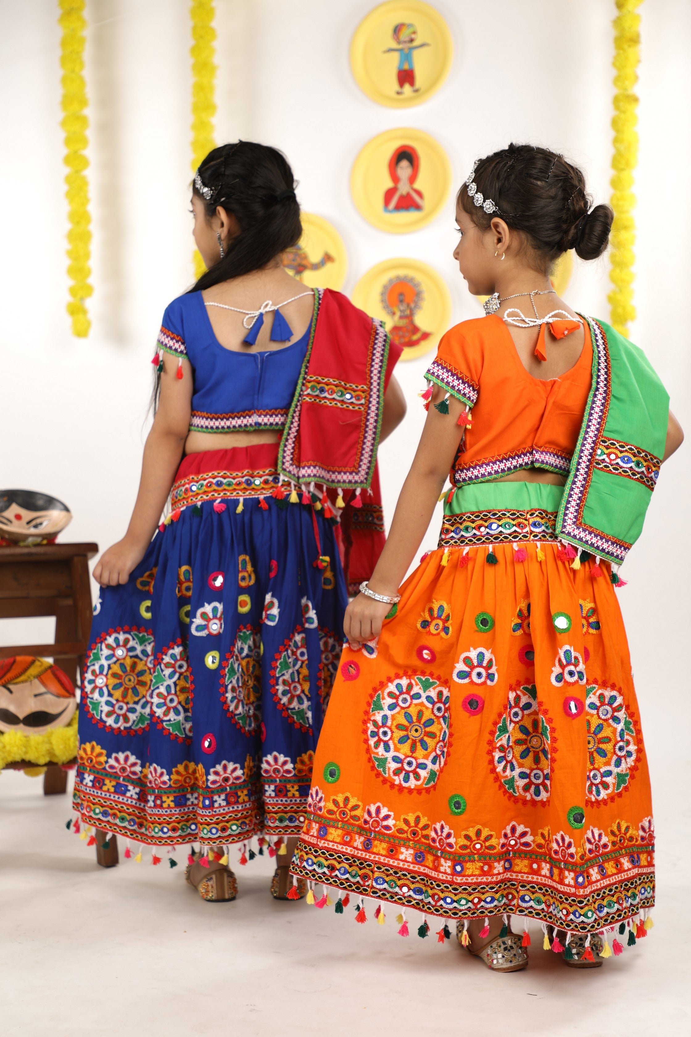 Banjara India Kutchi Emboidered Orange Girls Chaniya Choli with Dupatta (CC-RING) - ORANGE