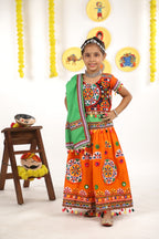 Banjara India Kutchi Emboidered Orange Girls Chaniya Choli with Dupatta (CC-RING) - ORANGE