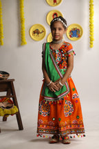 Banjara India Kutchi Emboidered Orange Girls Chaniya Choli with Dupatta (CC-RING) - ORANGE
