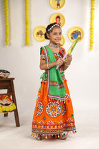 Banjara India Kutchi Emboidered Orange Girls Chaniya Choli with Dupatta (CC-RING) - ORANGE