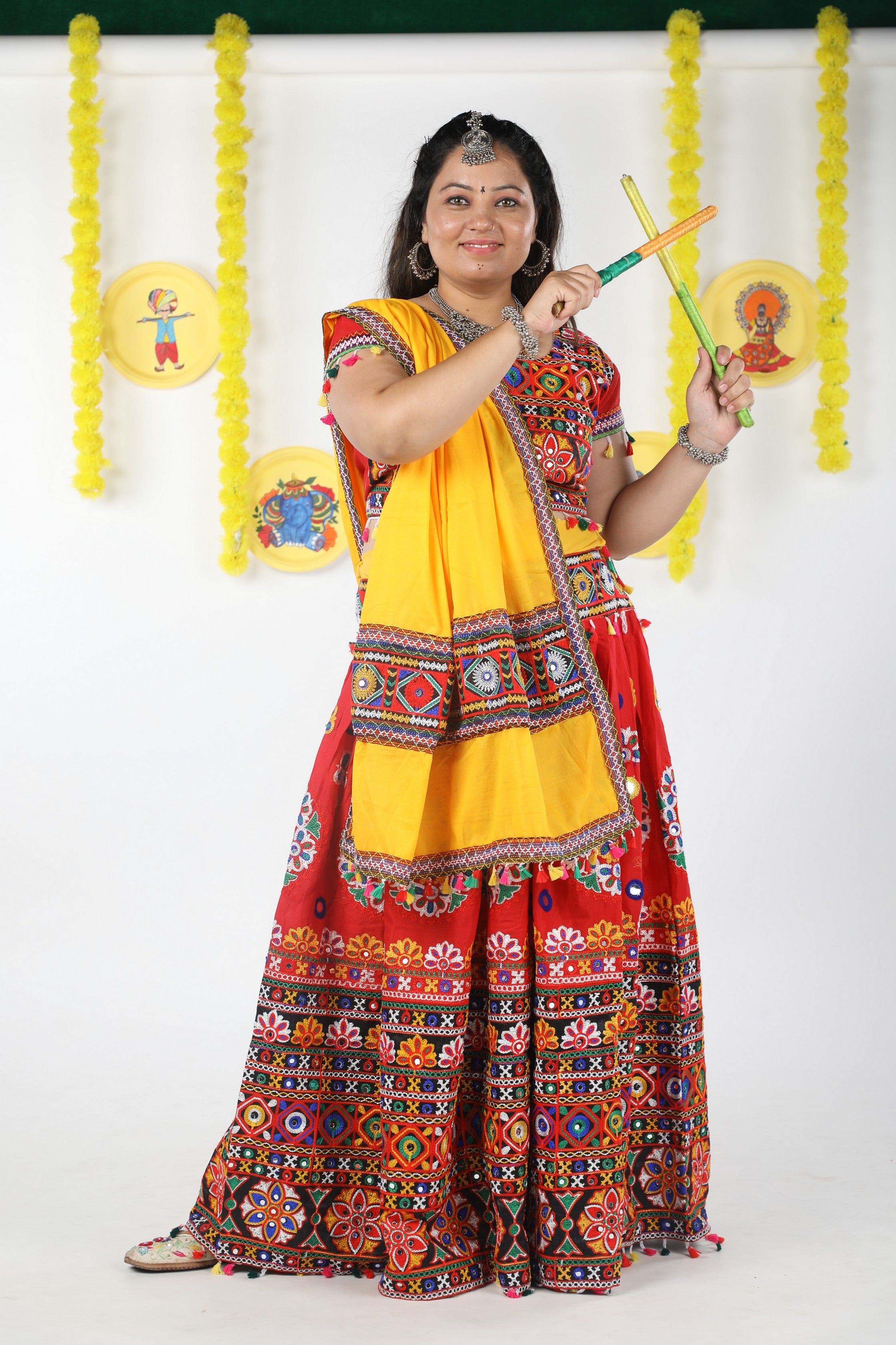 Banjara India Cotton Long Flair Aari Embroidery Kutch Work (Lehenga Choli) Chaniya Choli Set with Dupatta -(CC-RING-RED)