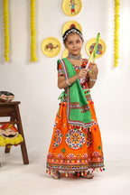 Banjara India Kutchi Emboidered Orange Girls Chaniya Choli with Dupatta (CC-RING) - ORANGE