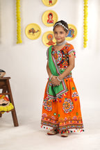Banjara India Kutchi Emboidered Orange Girls Chaniya Choli with Dupatta (CC-RING) - ORANGE