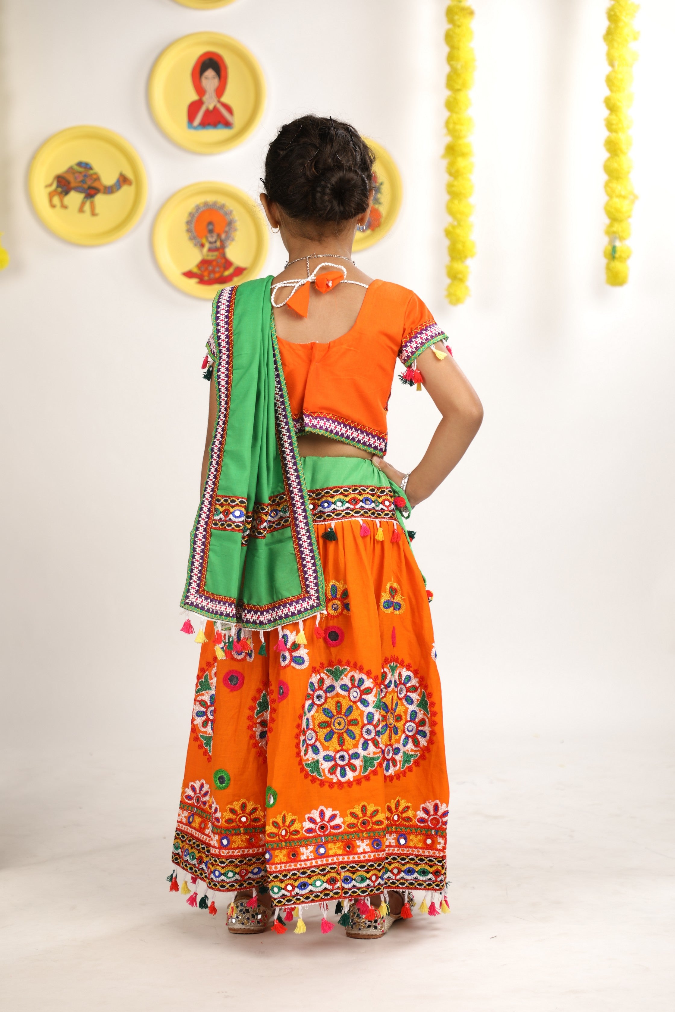 Banjara India Kutchi Emboidered Orange Girls Chaniya Choli with Dupatta (CC-RING) - ORANGE
