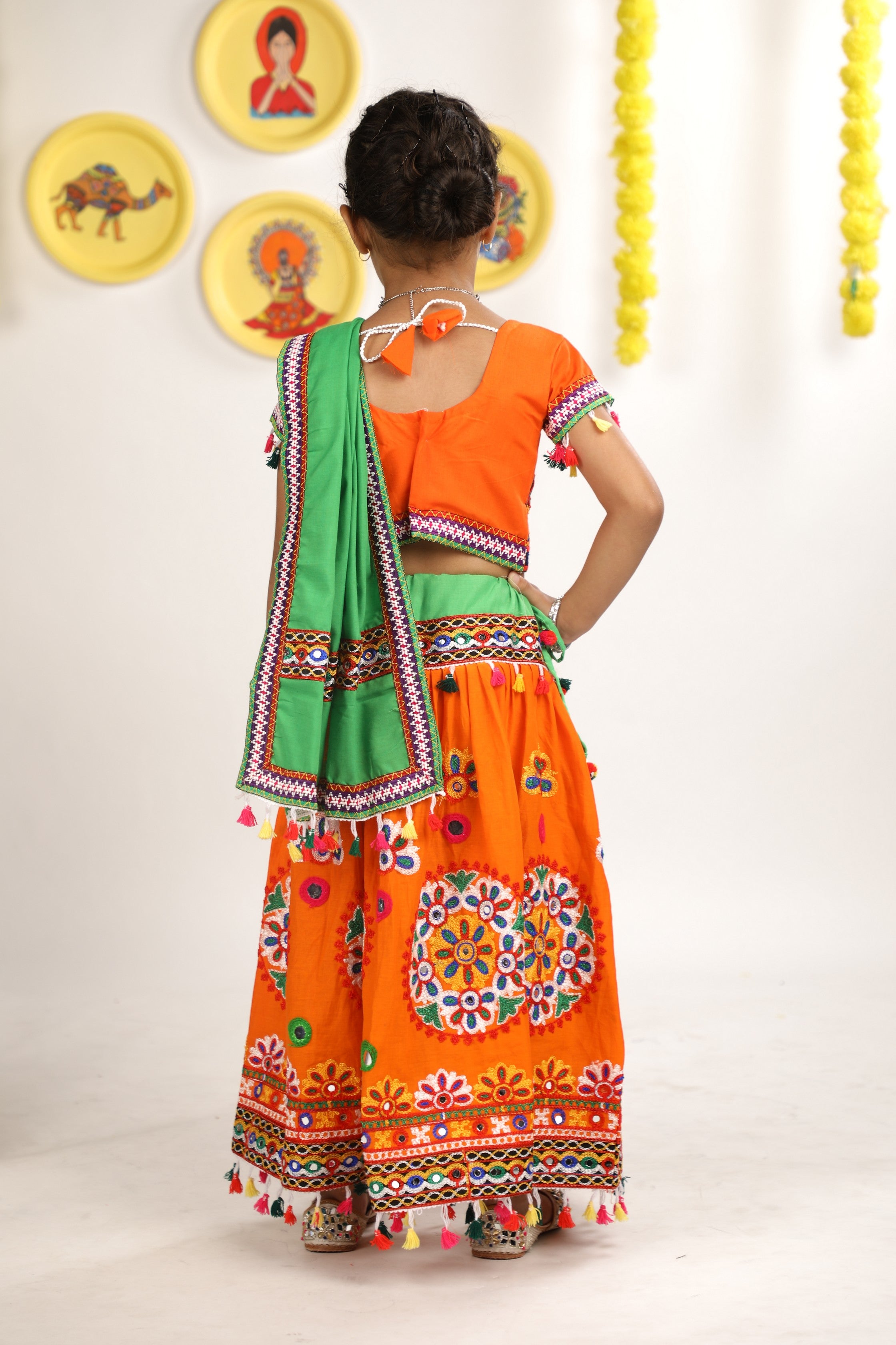 Banjara India Kutchi Emboidered Orange Girls Chaniya Choli with Dupatta (CC-RING) - ORANGE