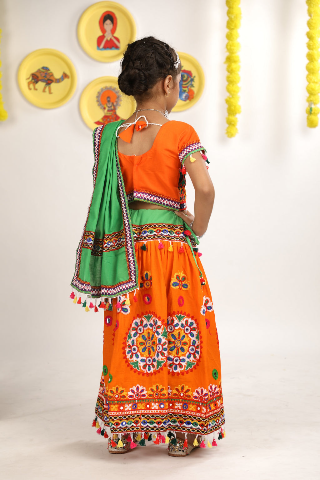 Banjara India Kutchi Emboidered Orange Girls Chaniya Choli with Dupatta (CC-RING) - ORANGE