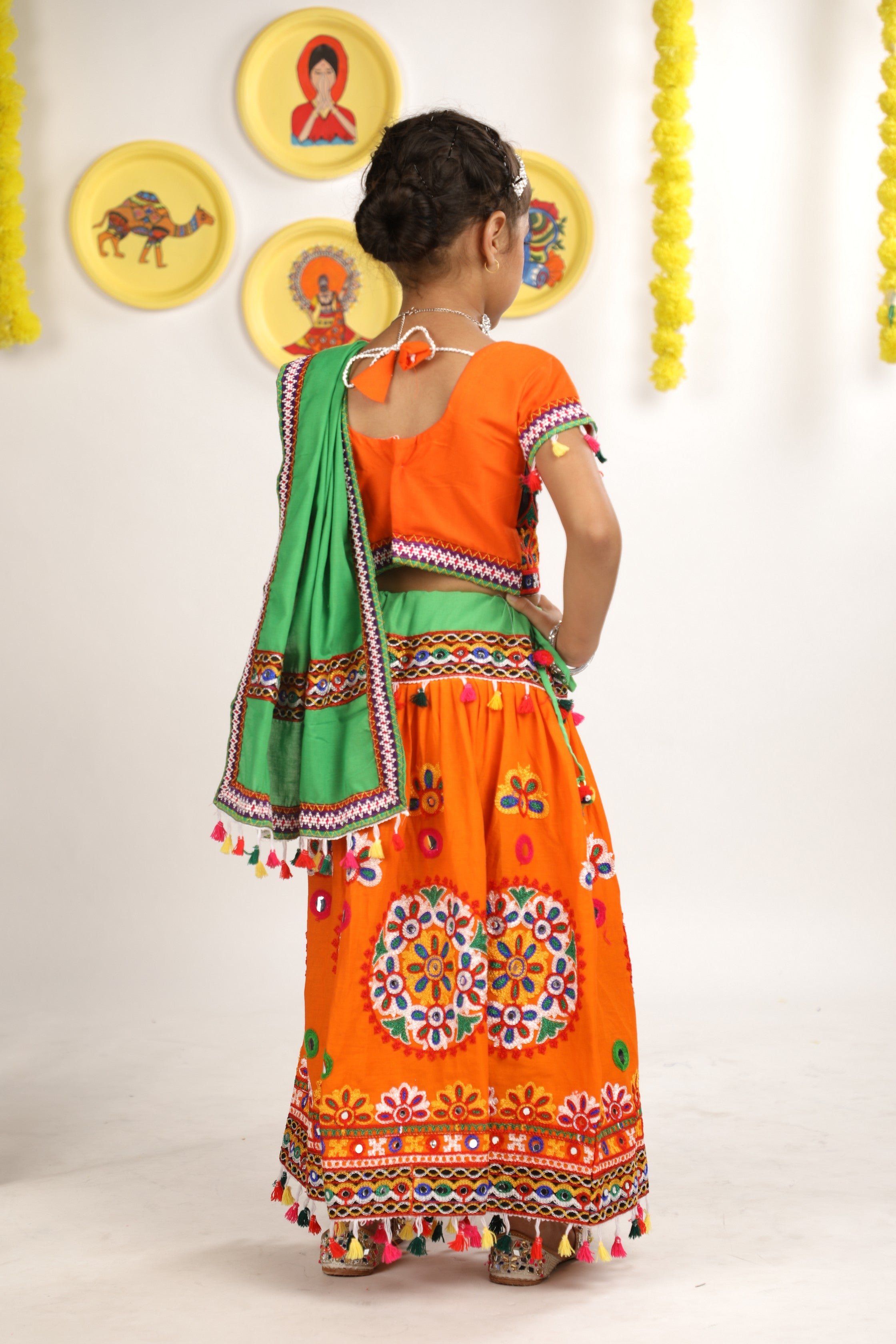 Banjara India Kutchi Emboidered Orange Girls Chaniya Choli with Dupatta (CC-RING) - ORANGE