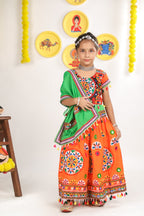 Mother-Daugther Combo Cotton Embroidered Lehenga Choli Set (RING- Combo) - Orange