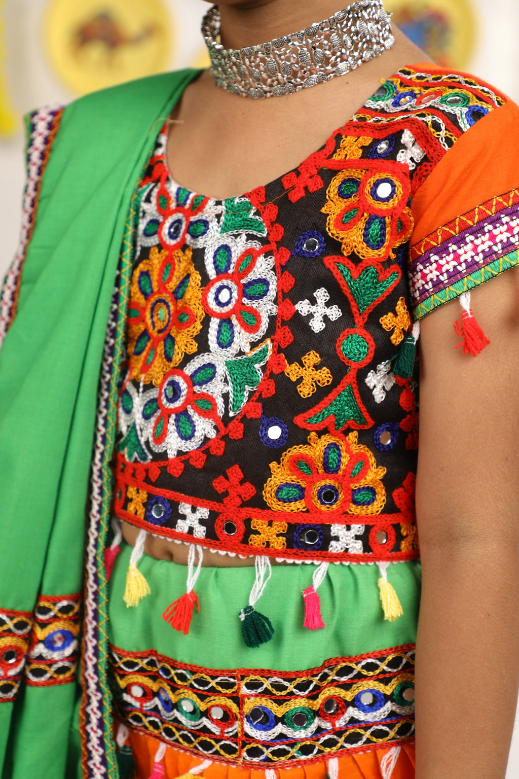 Banjara India Kutchi Emboidered Orange Girls Chaniya Choli with Dupatta (CC-RING) - ORANGE
