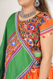 Banjara India Cotton Long Flair Aari Embroidery Kutch Work (Lehenga Choli) Chaniya Choli Set with Dupatta -(CC-RING-ORANGE)
