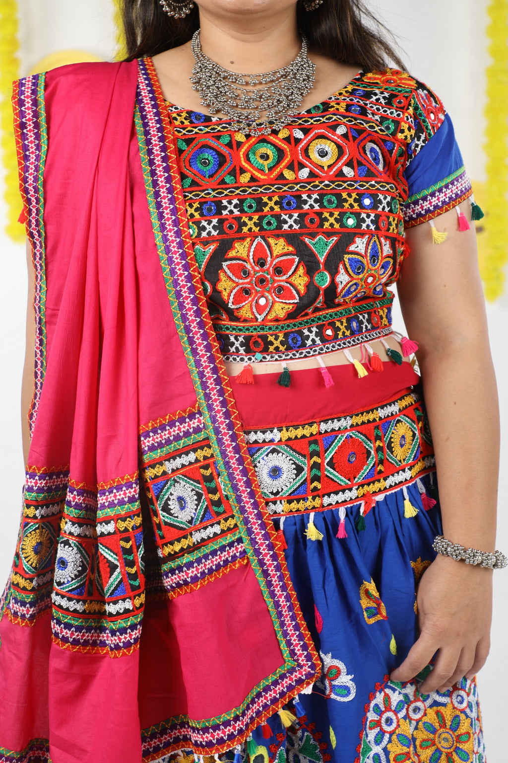 Banjara India Cotton Long Flair Aari Embroidery Kutch Work (Lehenga Choli) Chaniya Choli Set with Dupatta -(CC-RING-BLUE)