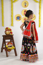 Mother-Daugther Combo Cotton Embroidered Lehenga Choli Set (RING- Combo) - Black