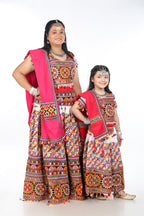 Mother-Daugther Combo Cotton Embroidered Lehenga Choli Set (BWR- Combo) - White