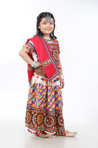 Banjara India Kutchi Embroidered Girls Chaniya Choli with Dupatta (CC1-BWR) - White