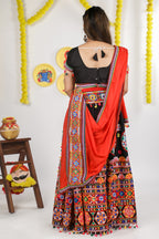 Banjara India Cotton Long Flair Aari Embroidery Kutch Work (Lehenga Choli) Chaniya Choli Set with Dupatta -(CC-RING-BLACK)