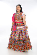 Banjara India Cotton Long Flair Aari Embroidery Kutch Work (Lehenga Choli) Chaniya Choli Set with Dupatta -(CC-BWR-White)