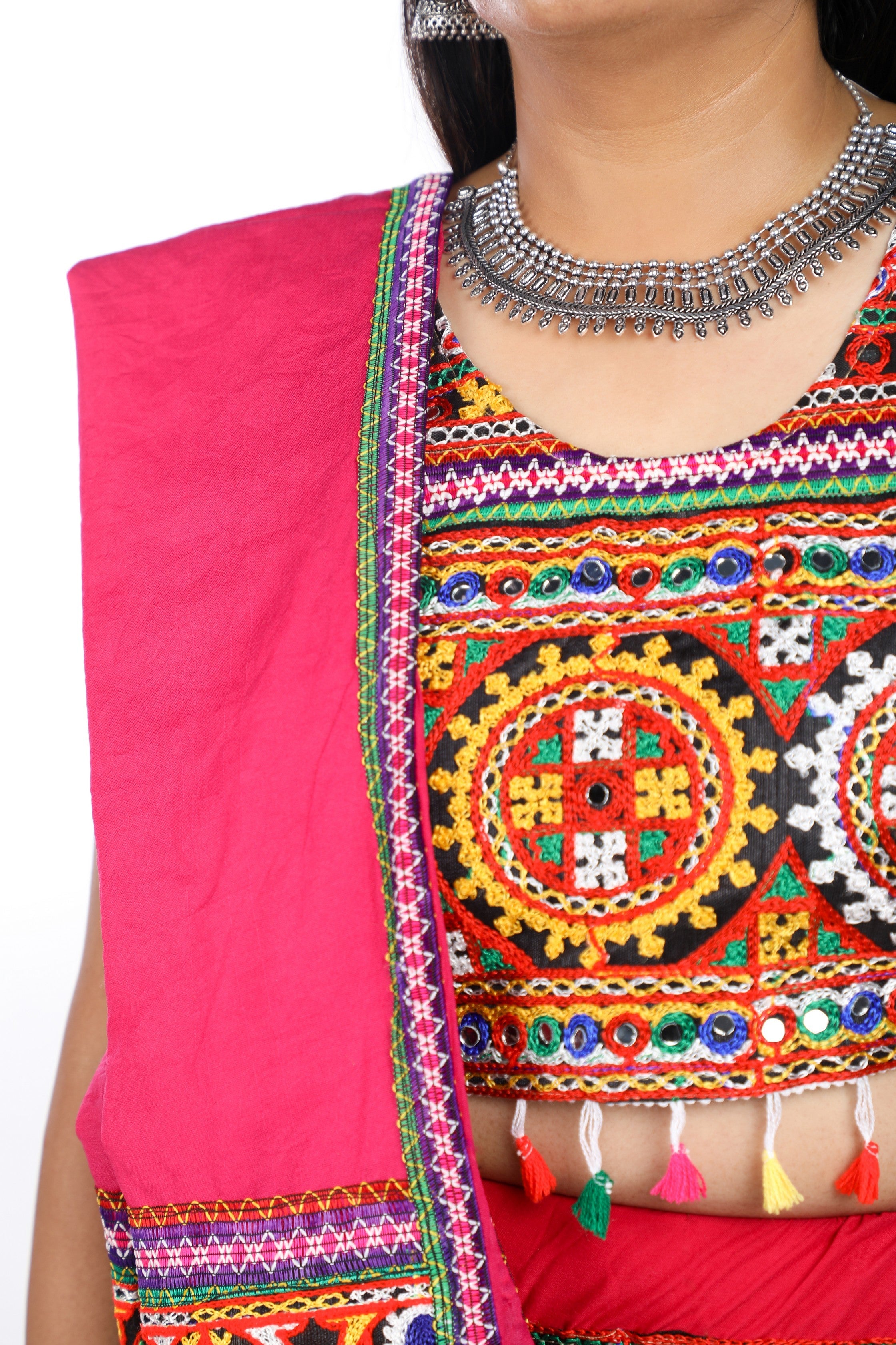 Banjara India Cotton Long Flair Aari Embroidery Kutch Work (Lehenga Choli) Chaniya Choli Set with Dupatta -(CC-BWR-Blue