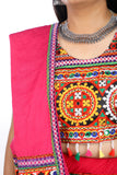 Banjara India Cotton Long Flair Aari Embroidery Kutch Work (Lehenga Choli) Chaniya Choli Set with Dupatta -(CC-BWR-White)