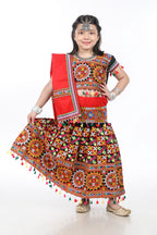 Banjara India Kutchi Embroidered Girls Chaniya Choli with Dupatta (CC1-BWR) - Black