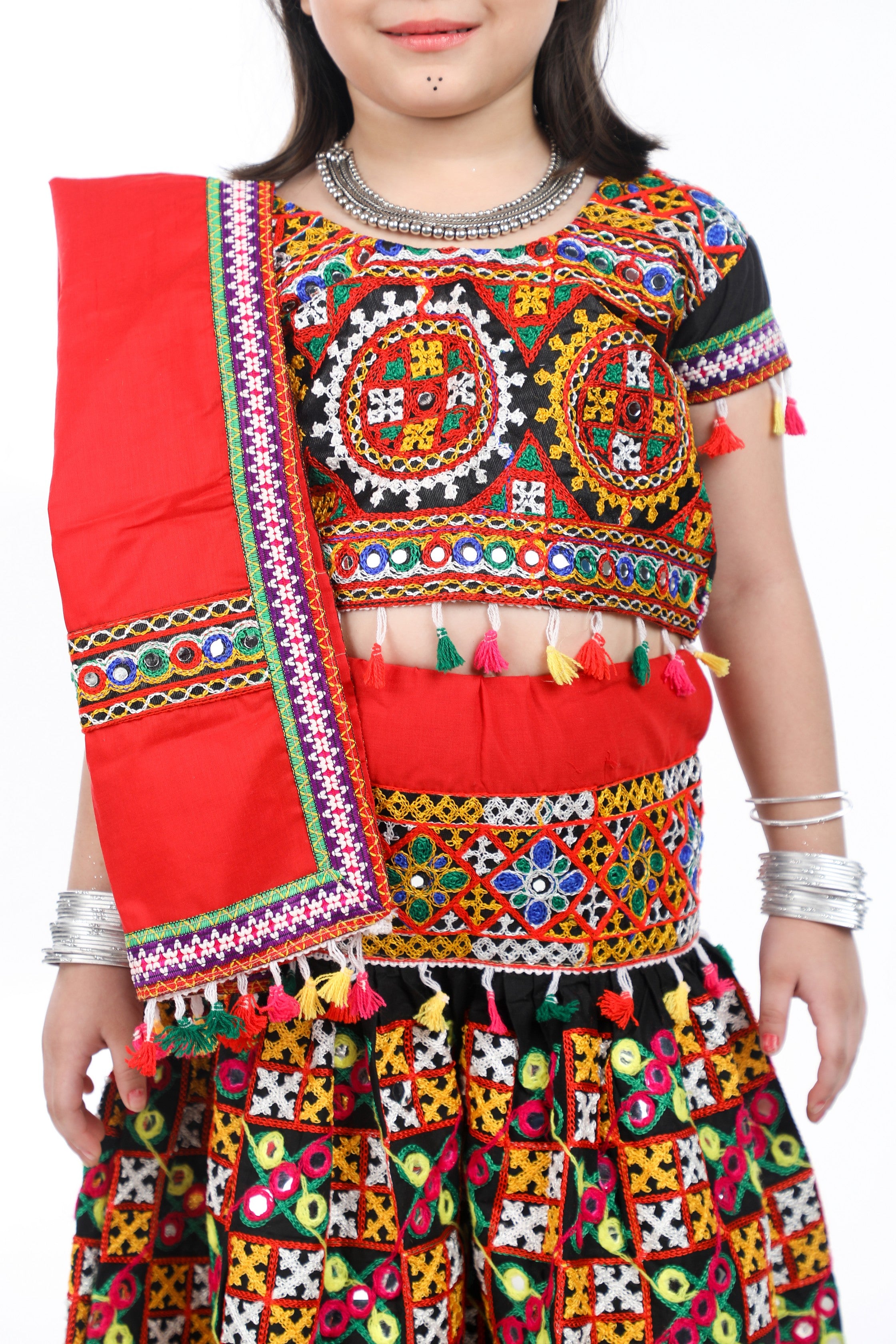 Banjara India Kutchi Embroidered Girls Chaniya Choli with Dupatta (CC1-BWR) - Black
