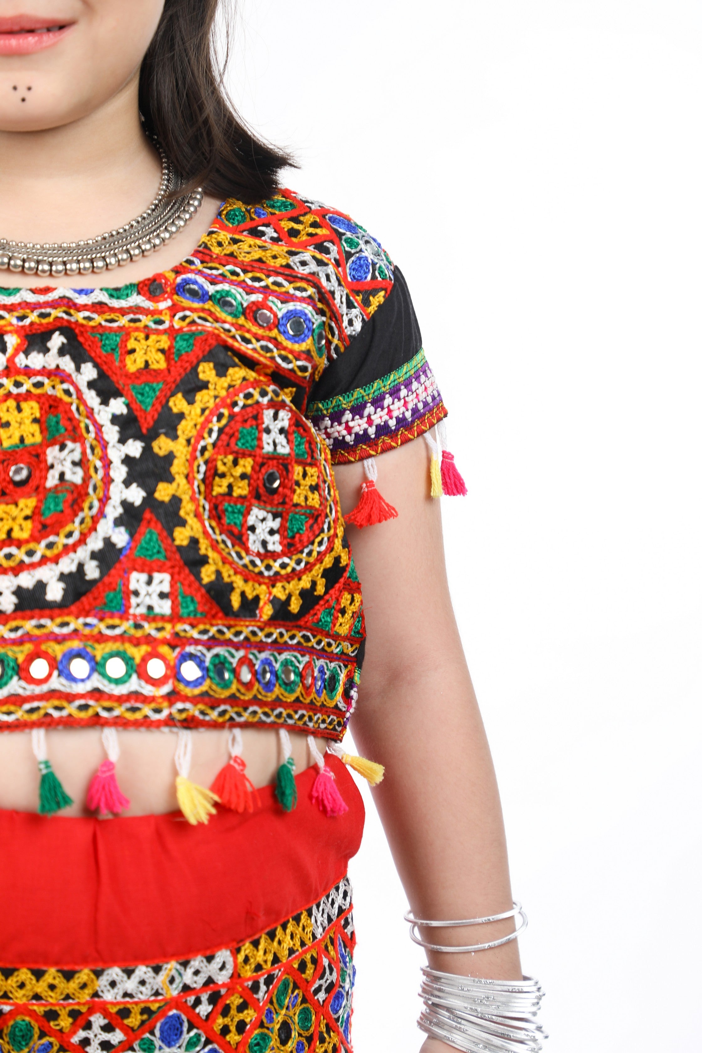 Banjara India Kutchi Embroidered Girls Chaniya Choli with Dupatta (CC1-BWR) - Black