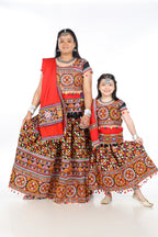 Mother-Daugther Combo Cotton Embroidered Lehenga Choli Set (BWR- Combo) - Black
