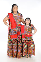Mother-Daugther Combo Cotton Embroidered Lehenga Choli Set (BWR- Combo) - Black