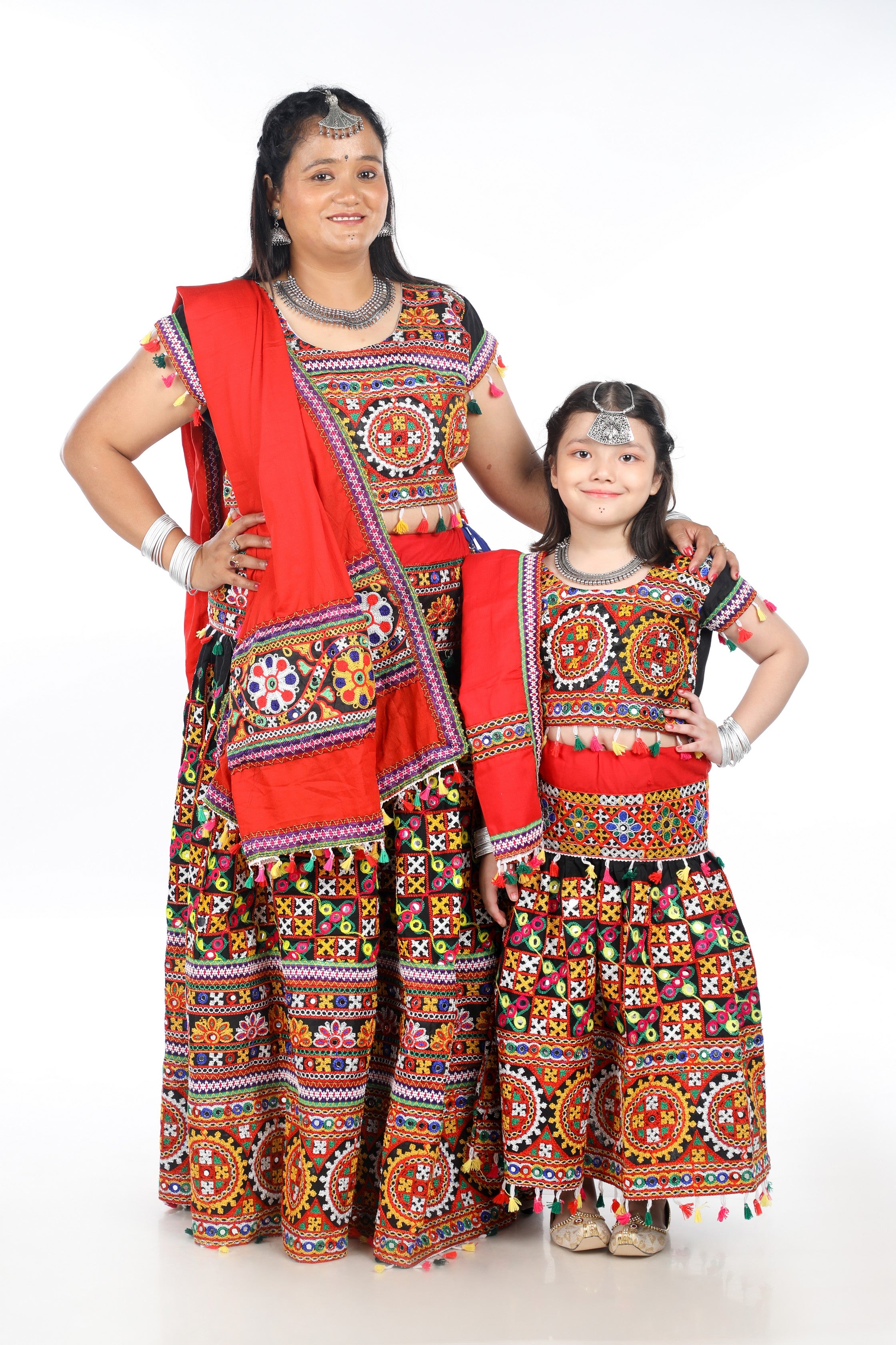 Mother-Daugther Combo Cotton Embroidered Lehenga Choli Set (BWR- Combo) - Black