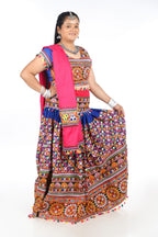 Banjara India Cotton Long Flair Aari Embroidery Kutch Work (Lehenga Choli) Chaniya Choli Set with Dupatta -(CC-BWR-Blue