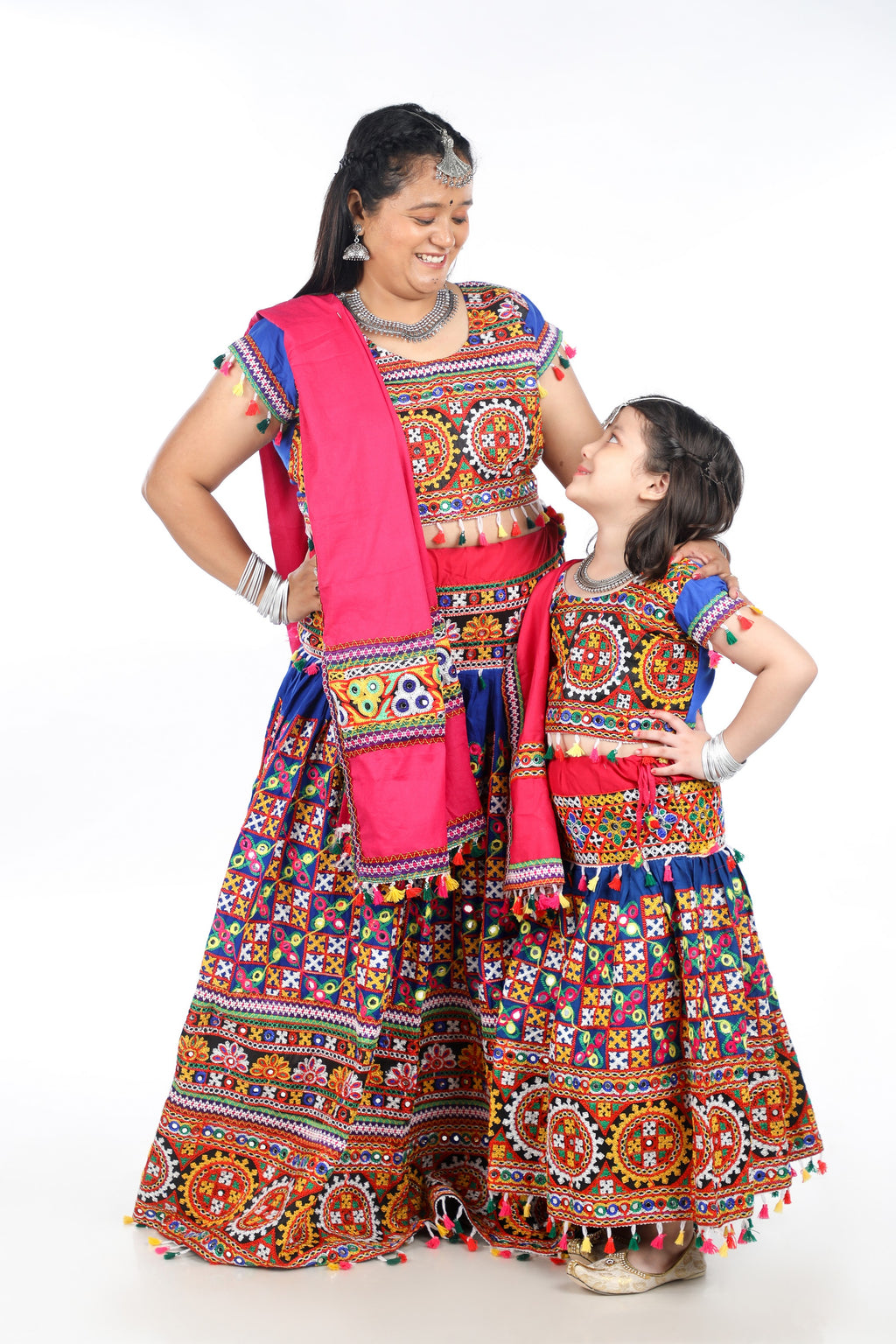 Mother-Daugther Combo Cotton Embroidered Lehenga Choli Set (BWR- Combo) - Blue