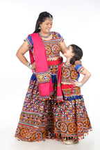 Mother-Daugther Combo Cotton Embroidered Lehenga Choli Set (BWR- Combo) - Blue