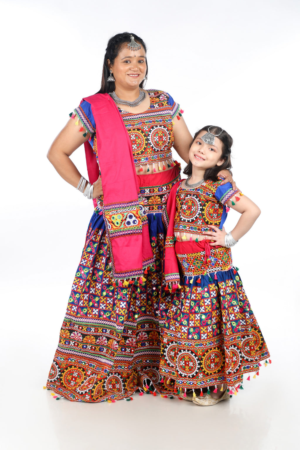 Mother-Daugther Combo Cotton Embroidered Lehenga Choli Set (BWR- Combo) - Blue