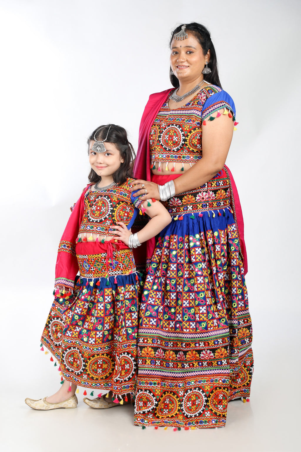 Mother-Daugther Combo Cotton Embroidered Lehenga Choli Set (BWR- Combo) - Blue