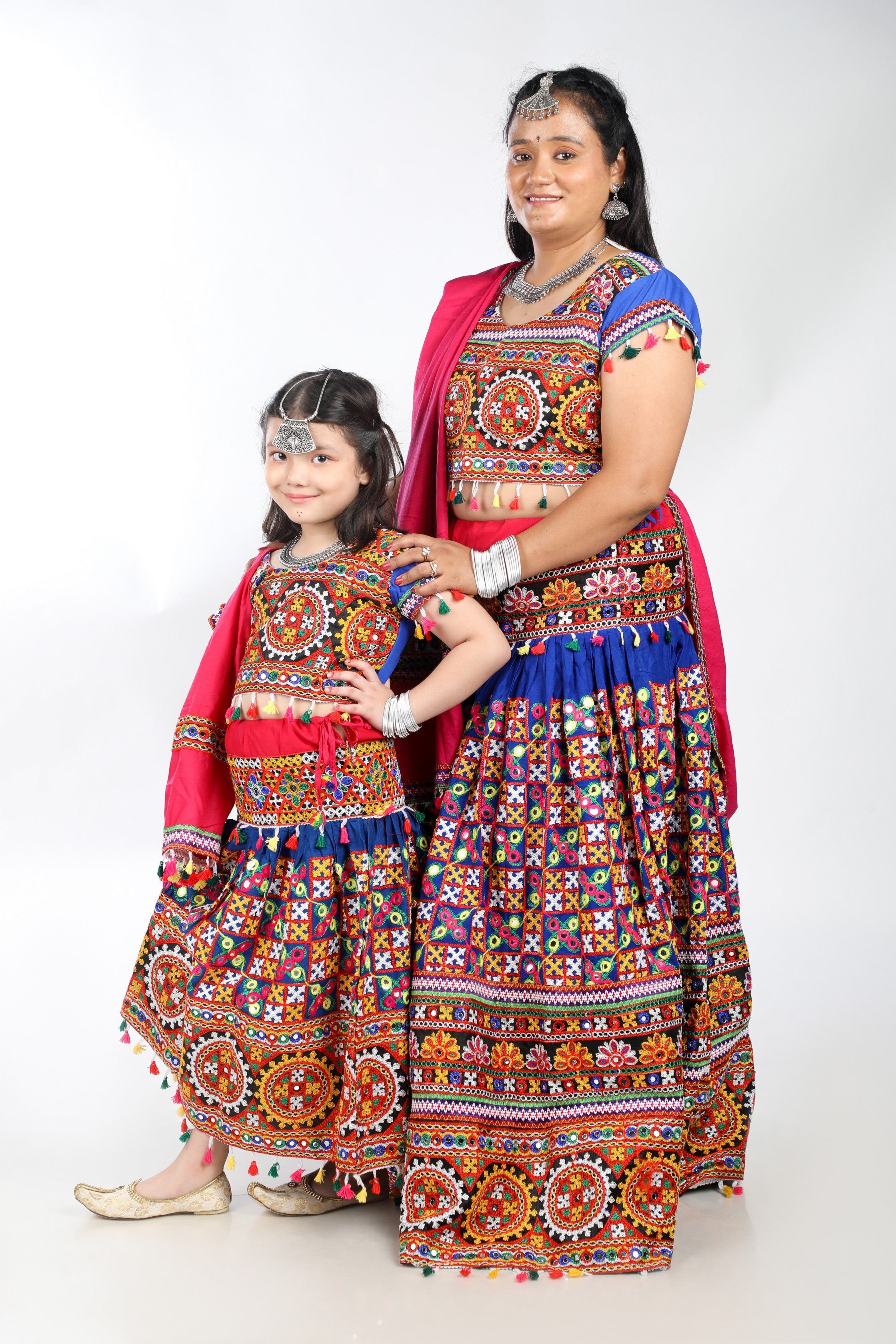 Mother-Daugther Combo Cotton Embroidered Lehenga Choli Set (BWR- Combo) - Blue