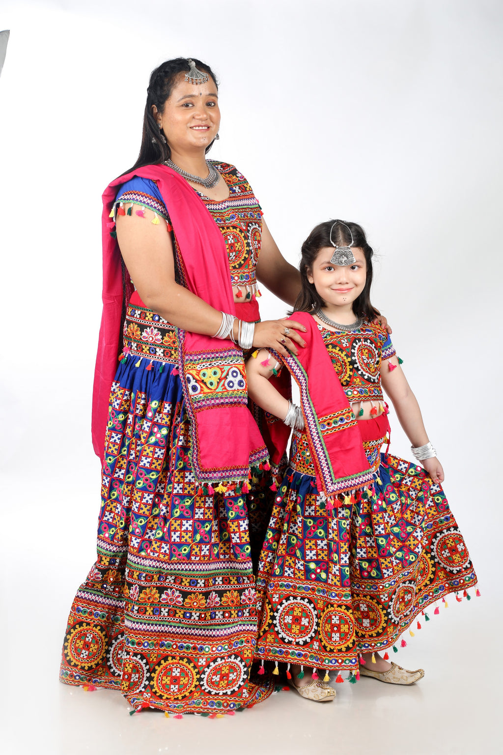 Mother-Daugther Combo Cotton Embroidered Lehenga Choli Set (BWR- Combo) - Blue