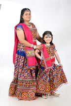 Mother-Daugther Combo Cotton Embroidered Lehenga Choli Set (BWR- Combo) - Blue