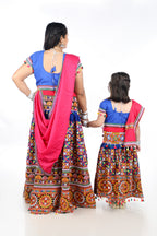 Mother-Daugther Combo Cotton Embroidered Lehenga Choli Set (BWR- Combo) - Blue