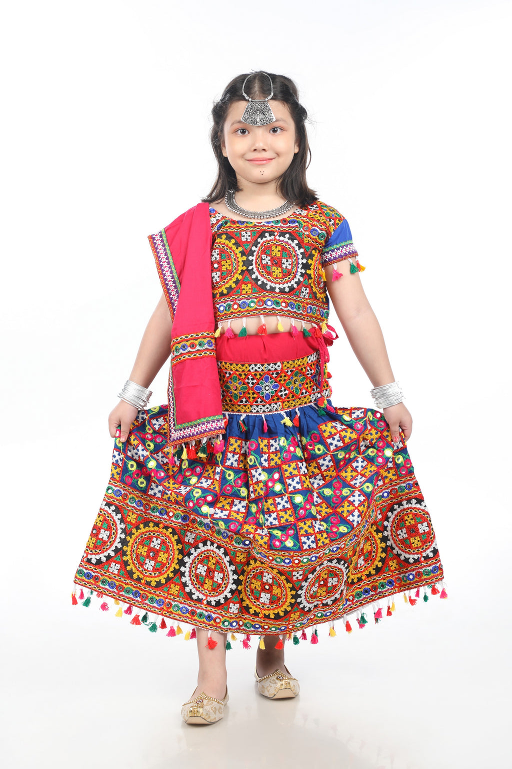 Banjara India Kutchi Embroidered Girls Chaniya Choli with Dupatta (CC1-BWR) - Blue