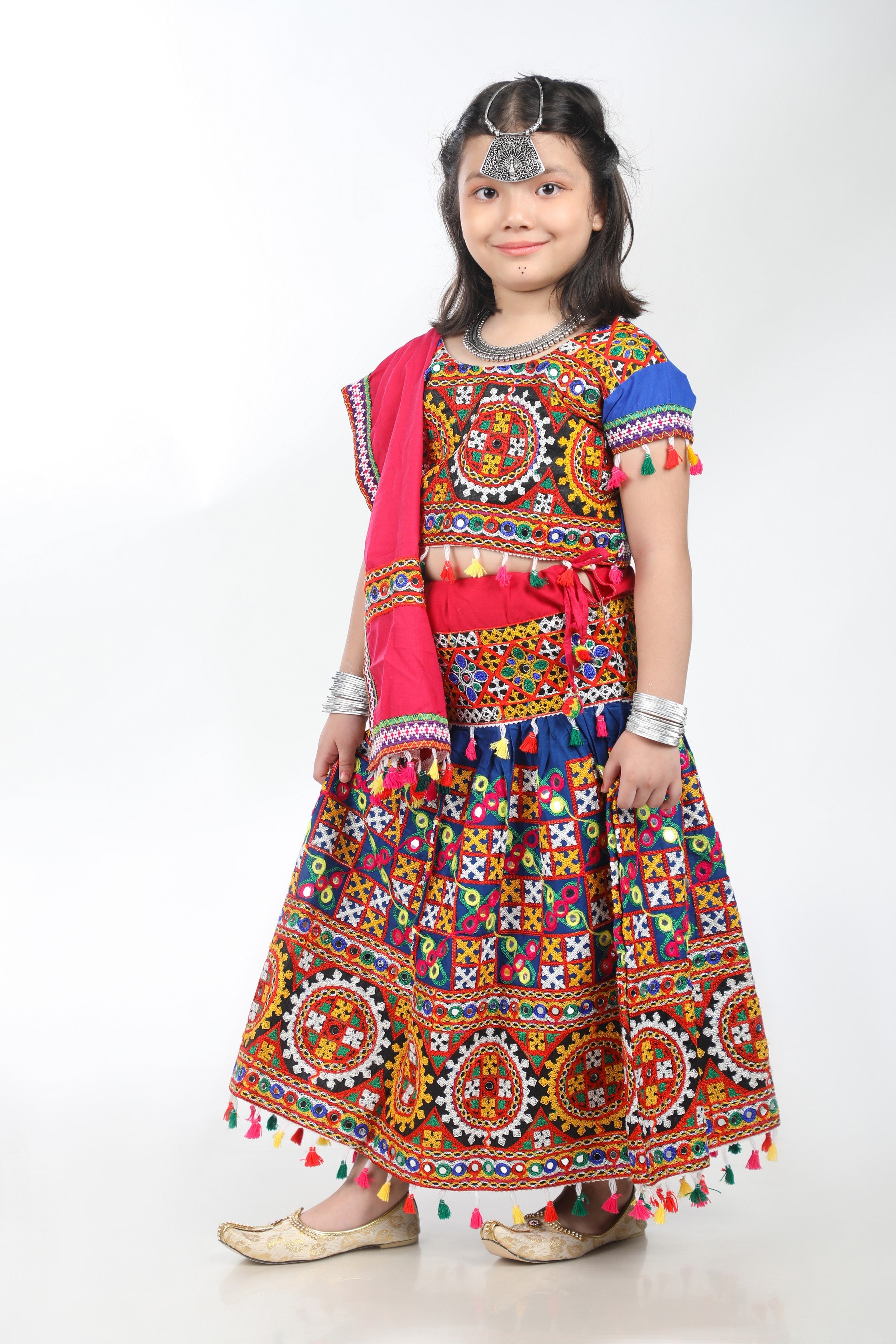 Banjara India Kutchi Embroidered Girls Chaniya Choli with Dupatta (CC1-BWR) - Blue