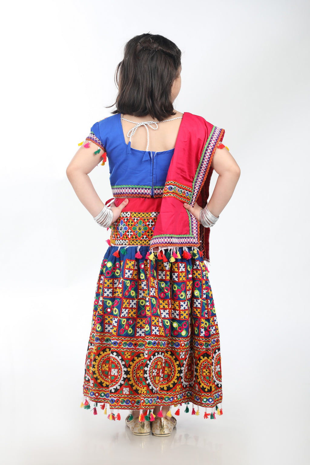 Banjara India Kutchi Embroidered Girls Chaniya Choli with Dupatta (CC1-BWR) - Blue