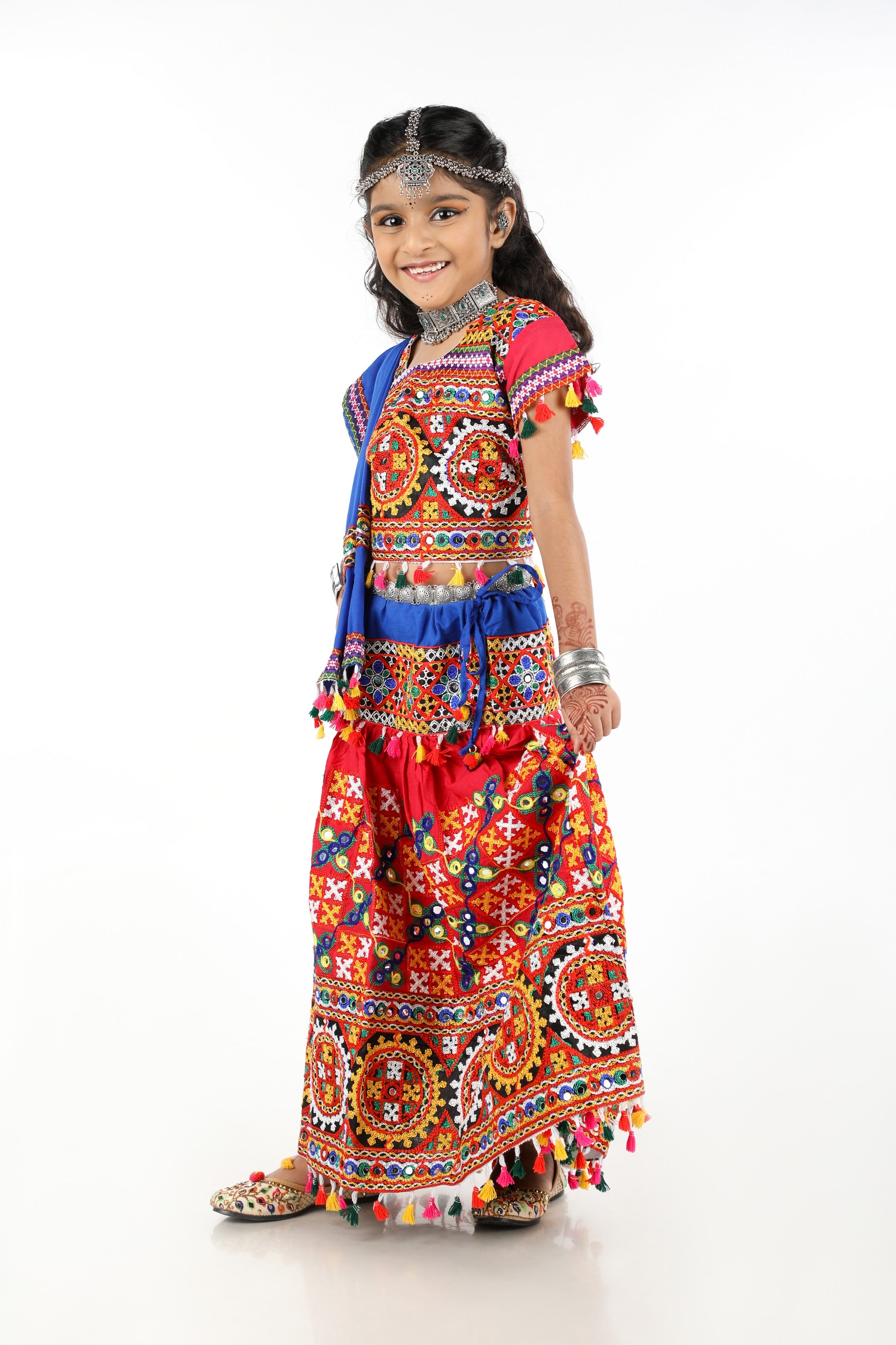 Banjara India Kutchi Embroidered Pink Girls Chaniya Choli with Dupatta (CC1-BWR) - Pink