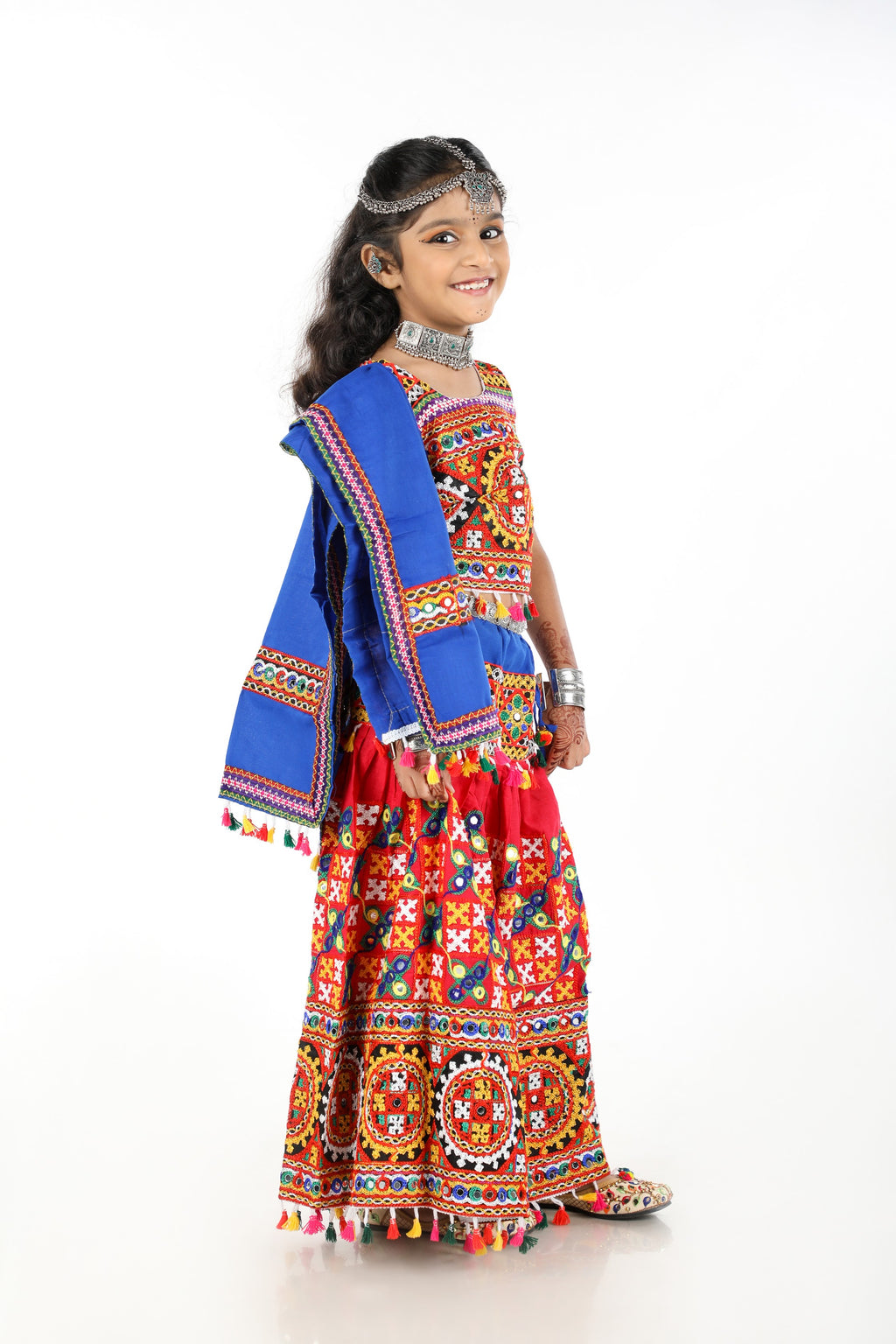 Banjara India Kutchi Embroidered Pink Girls Chaniya Choli with Dupatta (CC1-BWR) - Pink